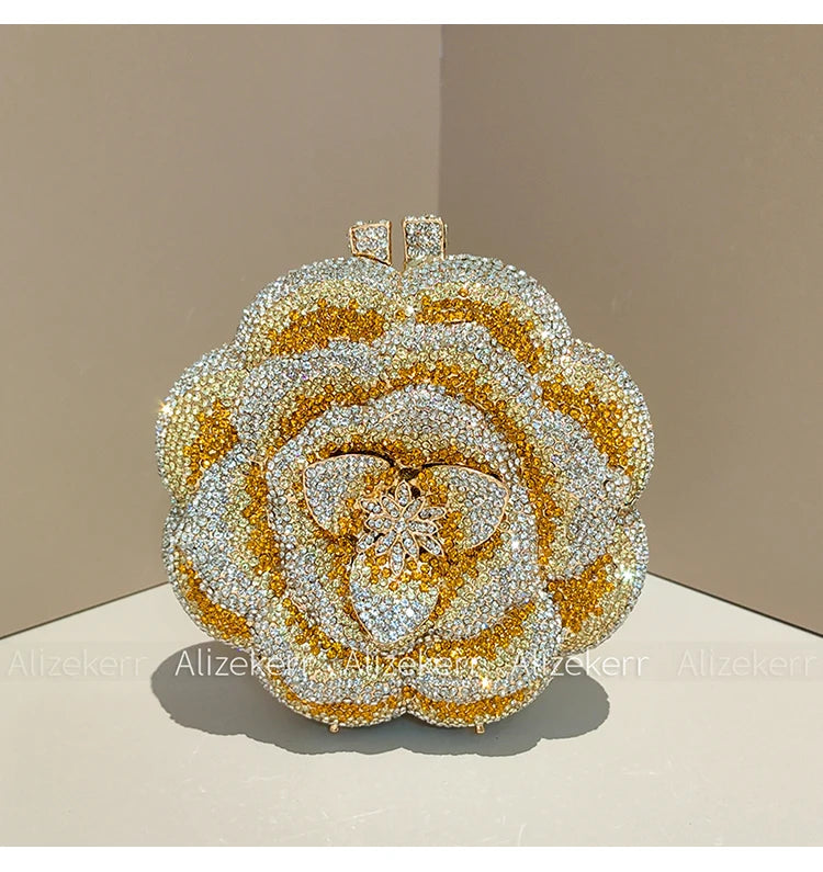 Rose-Shaped Crystal Bridal Clutch