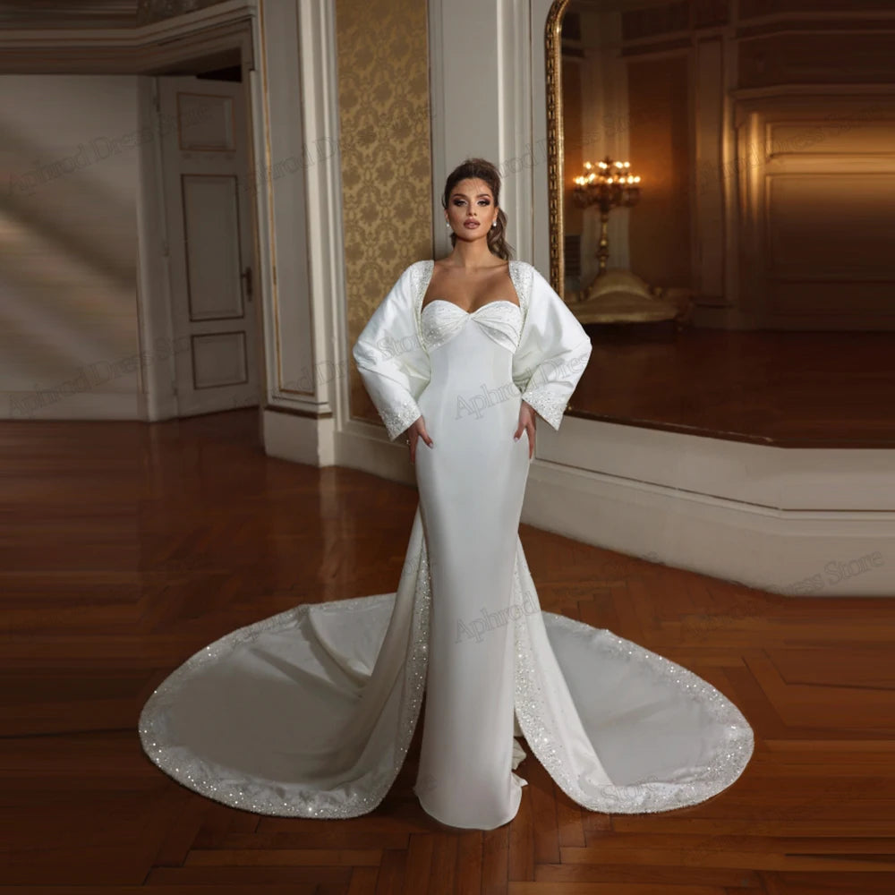 Gorgeous Wedding Dresses Modest Bridal Gowns Satin Robes Muslim Full Sleeves Floor Length Elegant Vestidos De Novia Customized