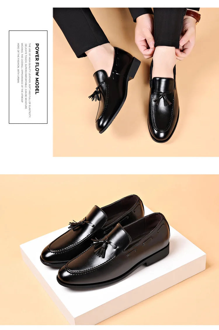 2026 New Large Size Men's Leather Shoes Business Formal Casual Wedding Knot Shoes round Toe Flat Heel Rubber Outsole