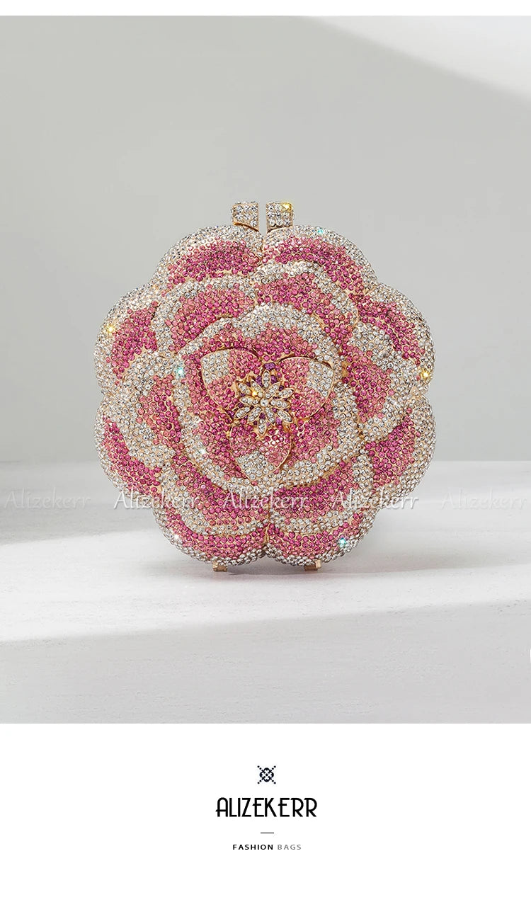 Rose-Shaped Crystal Bridal Clutch