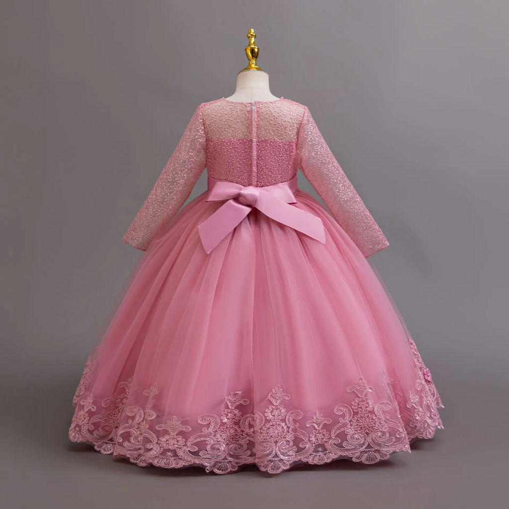 Long-Sleeve Lace Flower Girl Dress