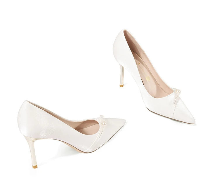 Women's Summer Footwear Bride Pumps Shoes for Woman 2025 Wedding Shoe on Heeled Pointed Toe Pearl Stilito High Heels Popular 39