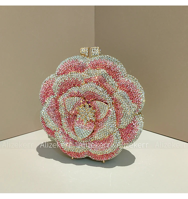 Rose-Shaped Crystal Bridal Clutch