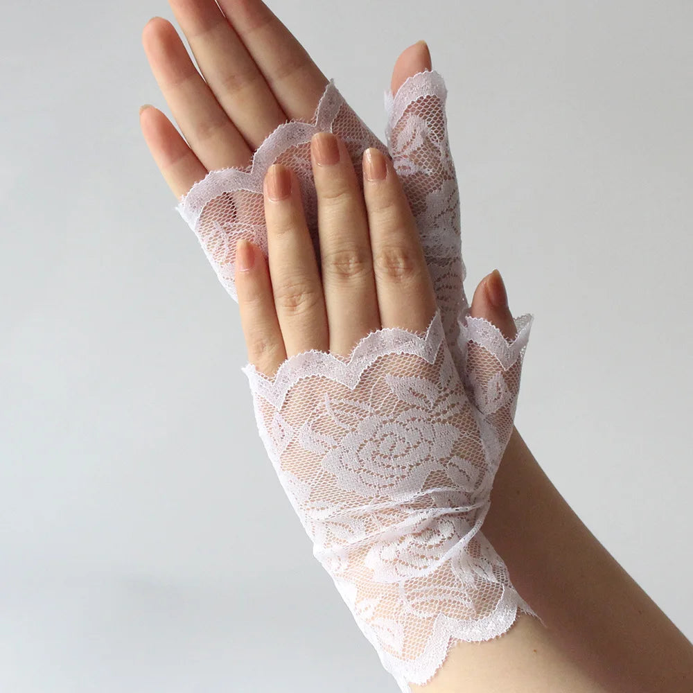 Wedding Women Short Lace Gloves Gothic Fancy Dress Party Fingerless Gloves Summer Outdoor Ladies Driving Sunscreen Gloves