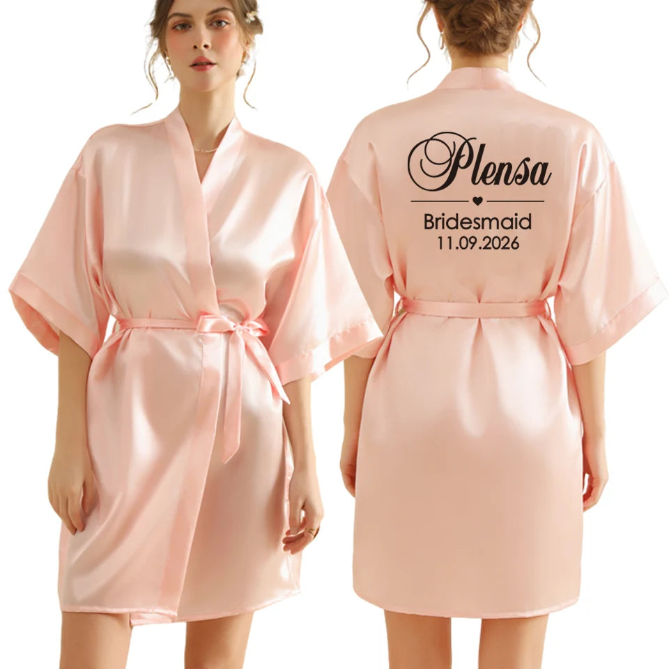 Personalized Text Logo Wedding Bathrobe Bridal Robe Bride Bridesmaid Wedding Robes Woman Bachelorette Hen Party