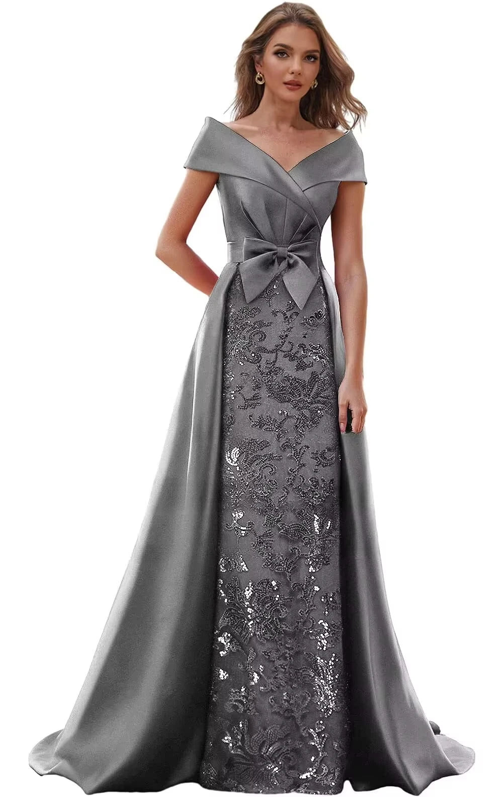 Customized Off The Shoulder Mother of The Bride Dresses for Women Wedding Guest Long Formal Dress with Bow Train 2025