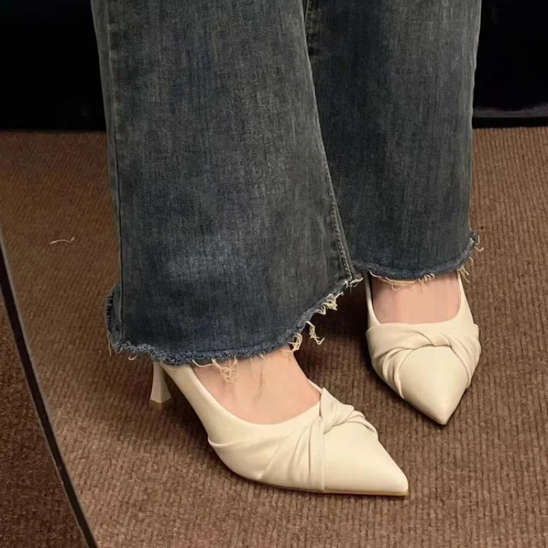 2025 Spring/Autumn New Women's Gentle Pointed Toe High Heels  - Shallow Cut Stiletto Heel Shoes, Bow Decor Elegant Shoes