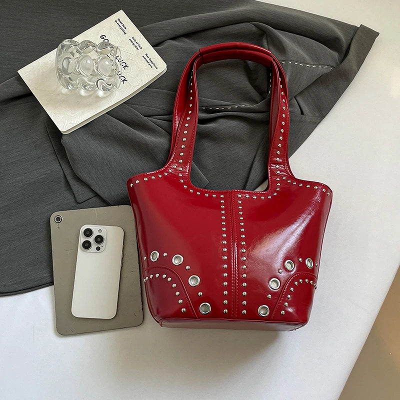 Red Wedding Purse Fashion Handbag Clutch Women Korean Style Solid PU Leather Shoulder Bag Designer Bucket Tote Lady Commute Bag