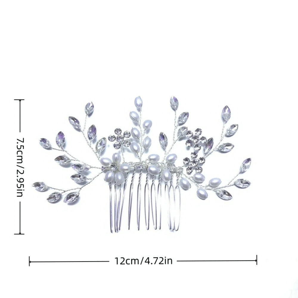 Handmade Pearl Leaf Hair Comb Fashion Alloy And Rhinestone Hairpin Bridal Wedding Hair Accessories Jewelry Hair Comb