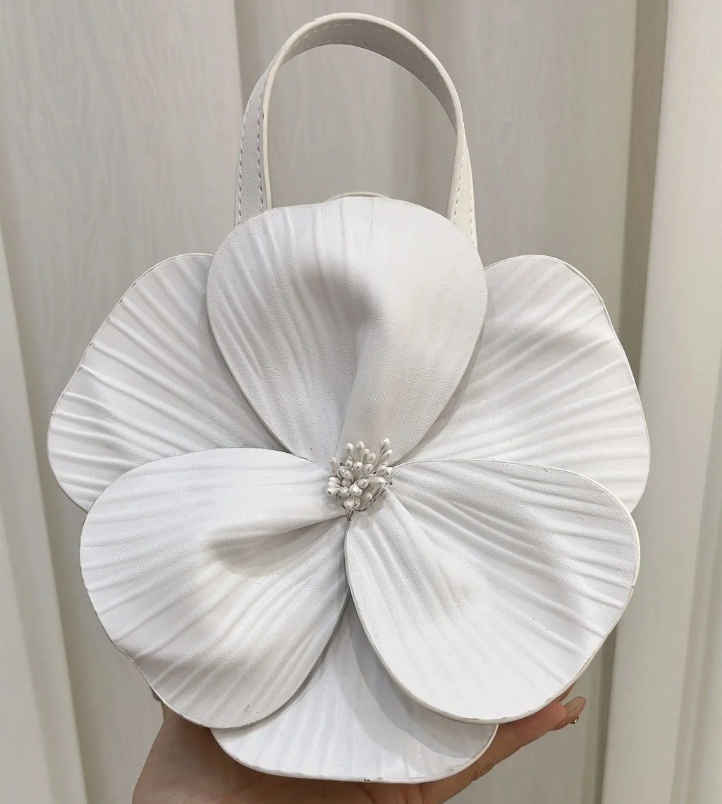 3D Floral Soft PU Leather Women Small Bucket Handbag Wedding Purse Dress Party Evening Bridal Clutch Bag