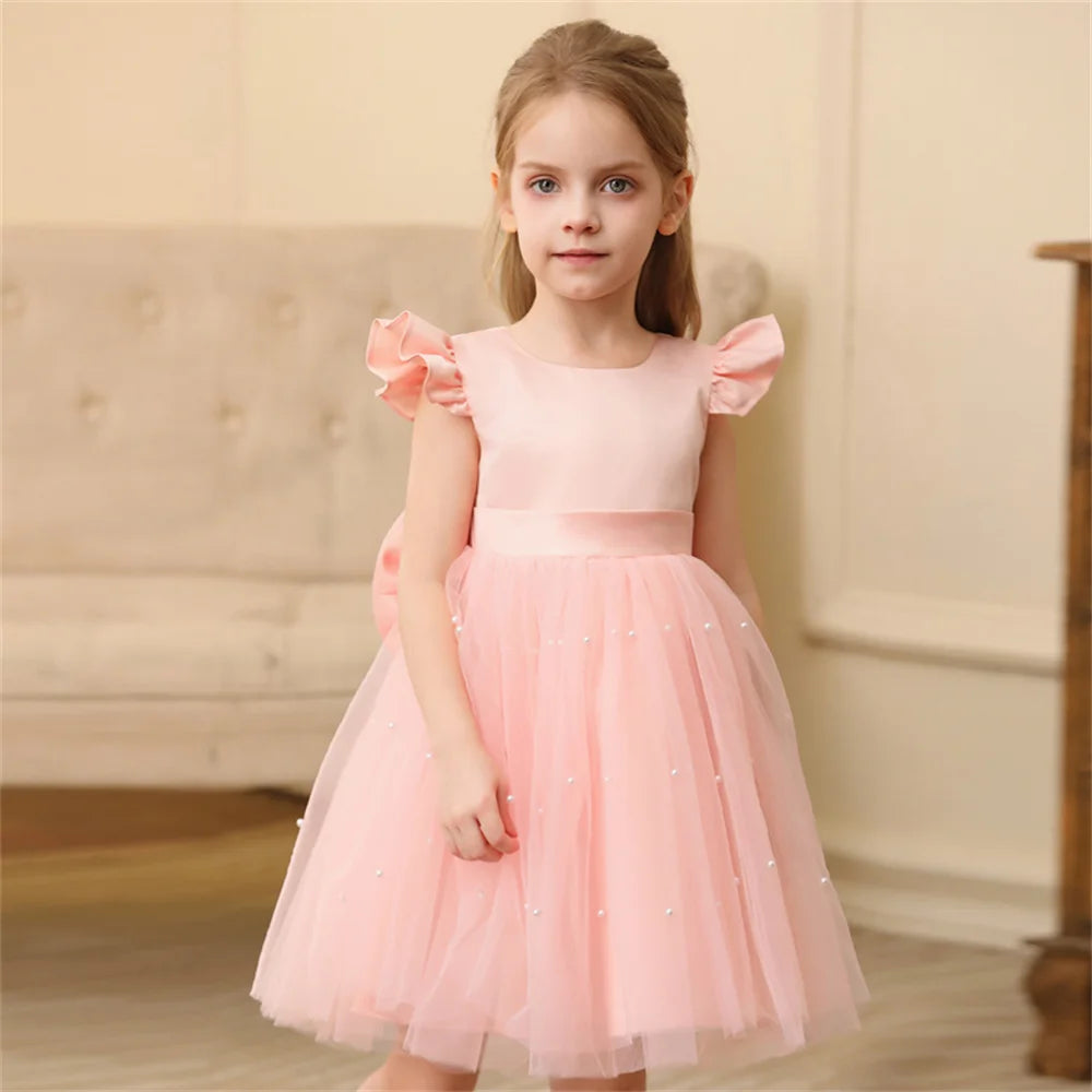 Backless Bow Flower Girl Tulle Dress