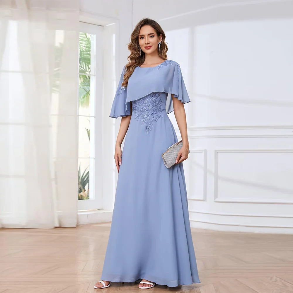 Customized Exquisite Mother of The Bride Dresses with Cape Lace Applique Sequin A Line Chiffon Formal Dresses for Women 2025