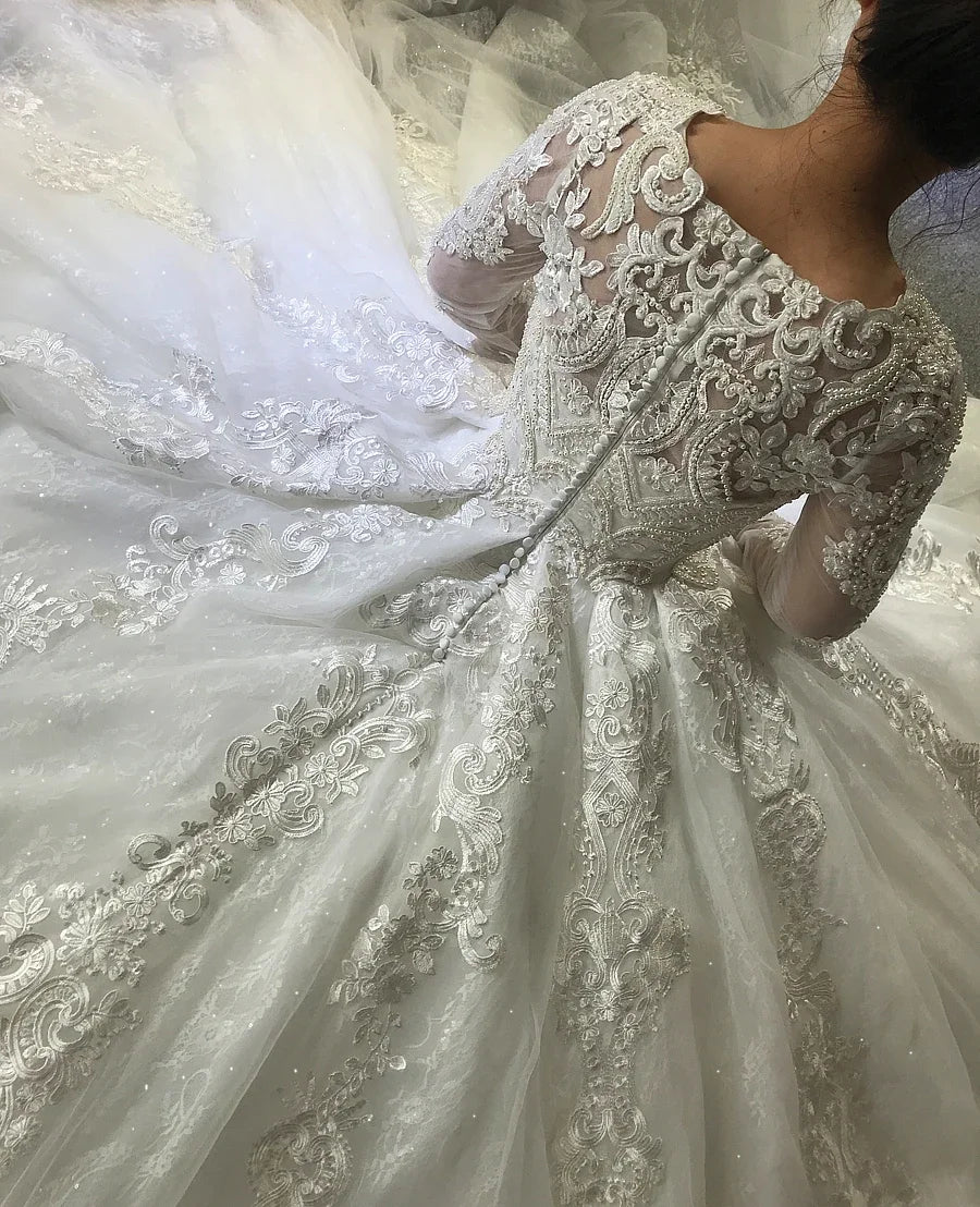 Customized Bridal Dress Muslim Wedding Dress With Full Lace Sleeves amanda novias oficial