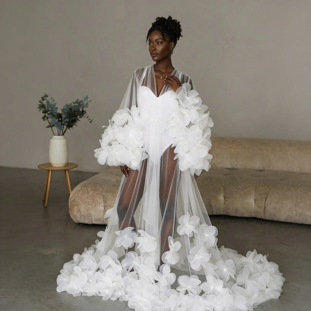 Romantic Flower Bride Robe for Bridal Wedding Gowns Photo Shoot Maternity Dressing Gown For Photography Customized