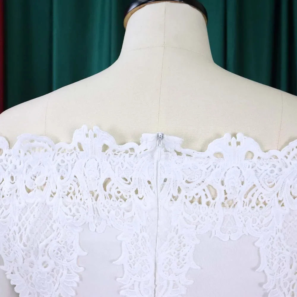 Off-Shoulder Lantern Sleeve Lace Sheath Dress