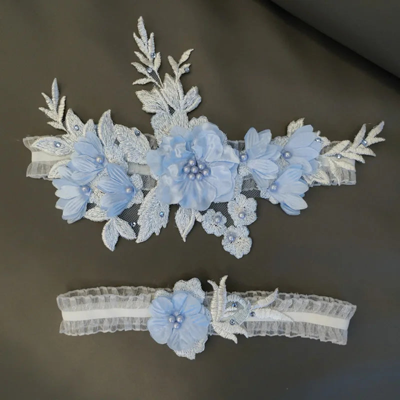 Kyunovia Sexy Lace Wedding Garter Bead Embroidery Flower Sexy Garters for Women Bride Thigh Ring Bridal Leg Garter 2pcs/Set KG21