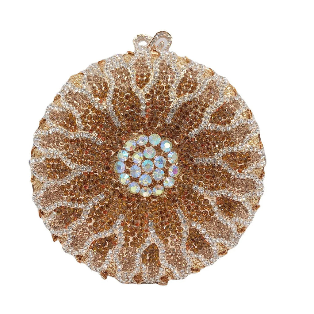 Wedding Bridal Party Purse White/Brown Diamond Minaudiere Luxury Rhinestone