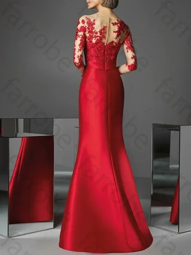 Red Satin Mermaid Mother of the Bride Dress