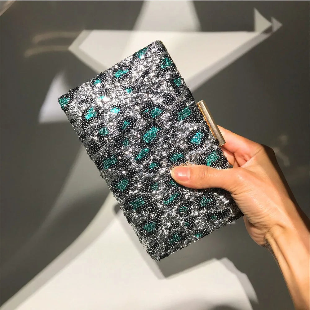 Women Fashion Clutch Bag Beaded Leaf Metal Gold Lady Evening Bag Chain Shoulder Handbags Party Wedding Bridal Bags