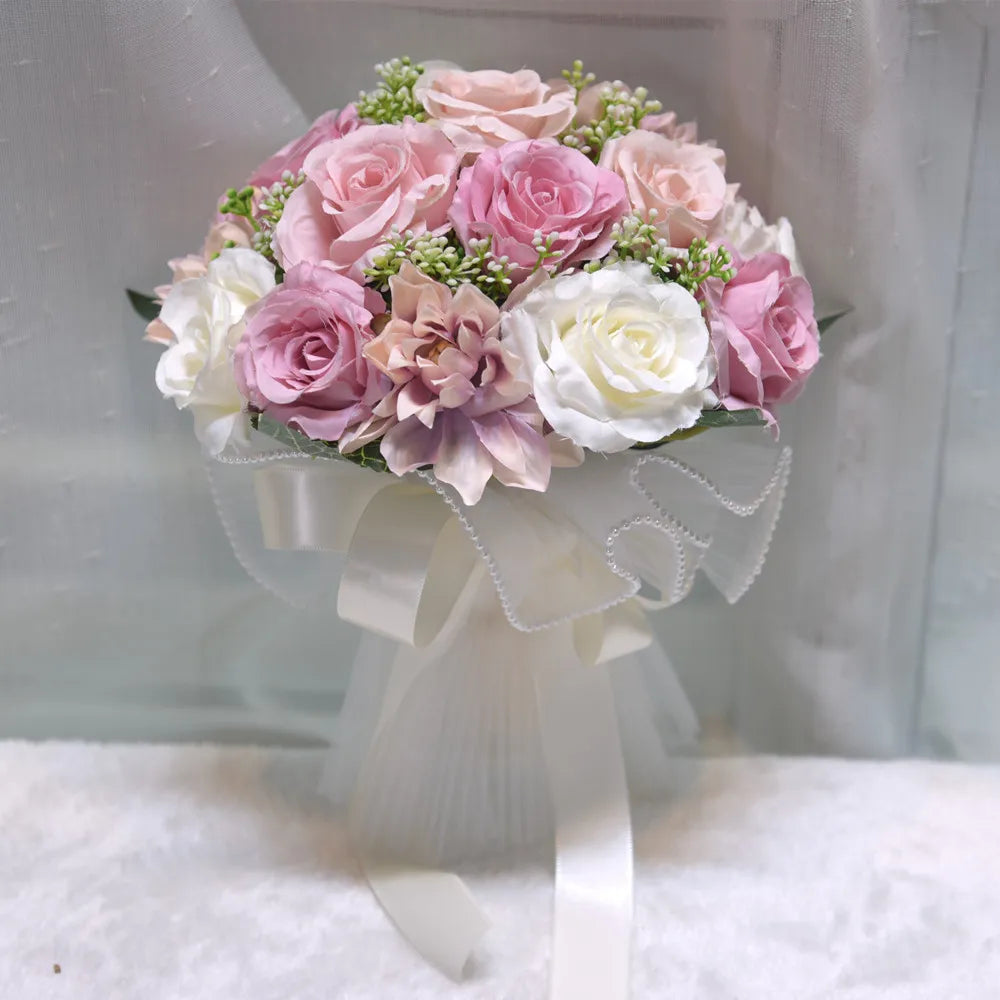 Handmade Silk Rose, Peony, and Dahlia Bridal Bouquet
