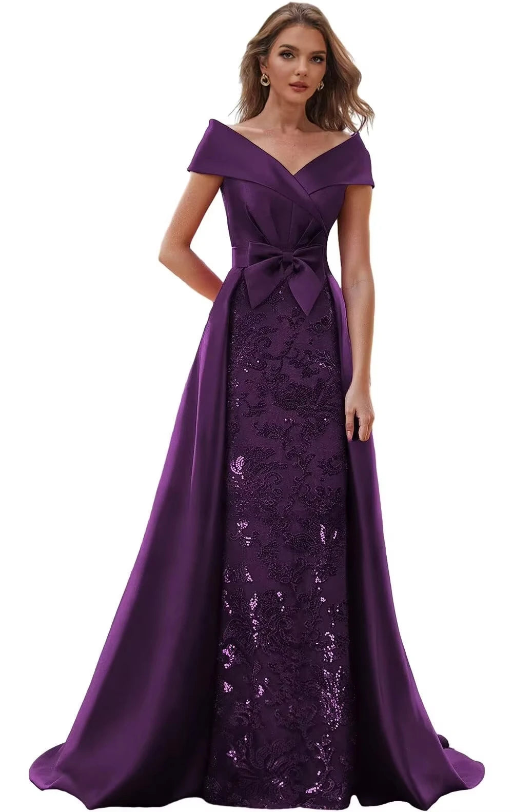Customized Off The Shoulder Mother of The Bride Dresses for Women Wedding Guest Long Formal Dress with Bow Train 2025