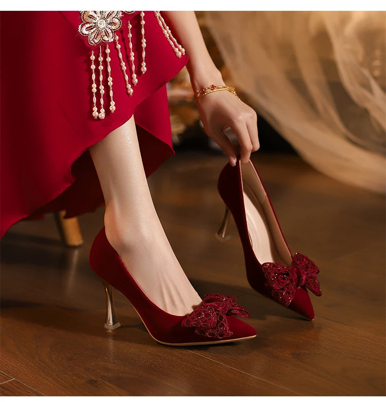 Bride Wedding Shoes 2026 New Red Toast Chinese High Heeled Single Shoes