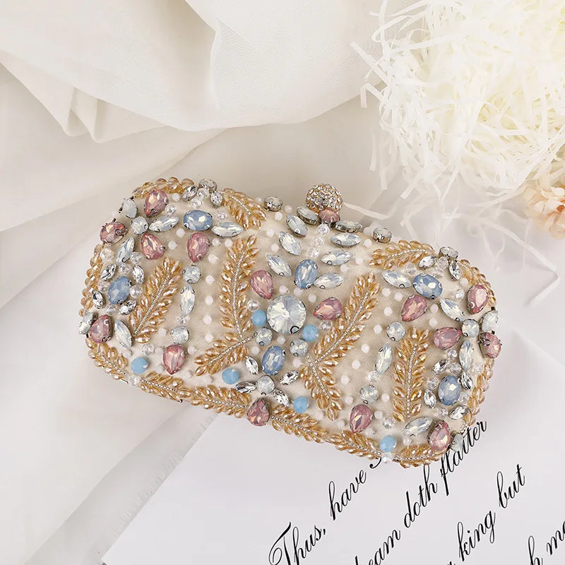 Women's Bridal Clutch Evening Bag Crystal Handbag with Chain Shoulder Strap for Party Wedding Female Fashion Accessory