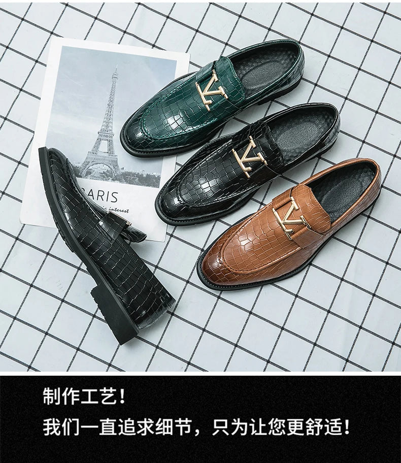Four Seasons Men's High-end Business Formal Leather Shoes British Style Casual Fashion Texture Cover Green Size 38-47