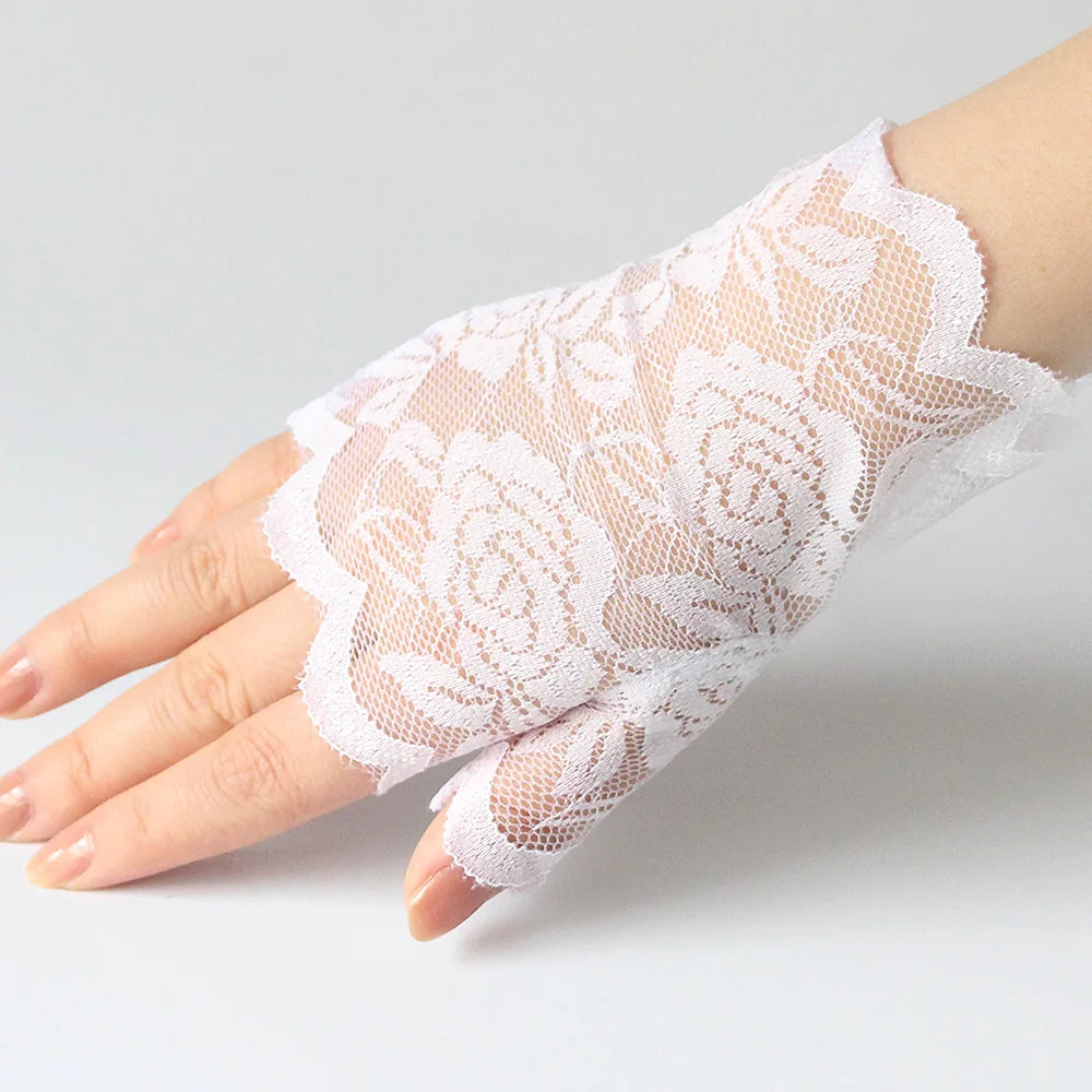Wedding Women Short Lace Gloves Gothic Fancy Dress Party Fingerless Gloves Summer Outdoor Ladies Driving Sunscreen Gloves