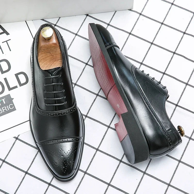 Men's Formal  Shoes Red Sole Fashion Business Casual Party Banquet Daily Retro Carved Lace-up Brogue Dress Wedding Shoes Size 48