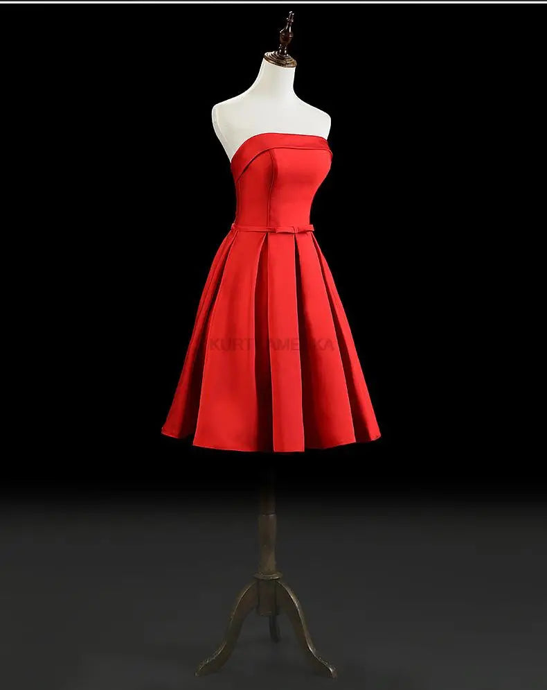 Strapless Satin Bow-Back Mini Dress