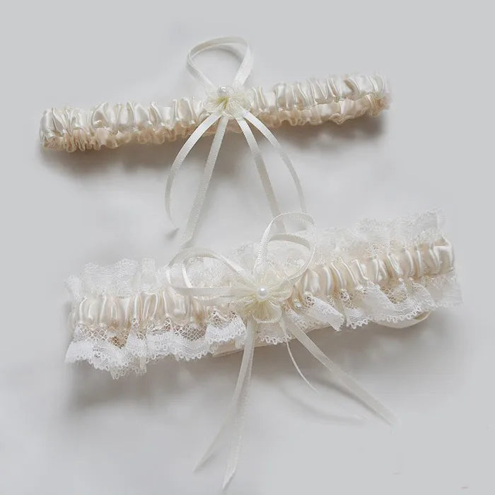 Ivory Lace Bow Bridal Garter Set