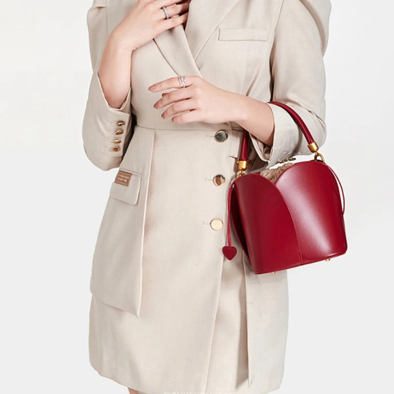 Red Bride Petal Bucket Bag Women Handbag New Vegetable Basket Crossbody Bag Single Shoulder Bag
