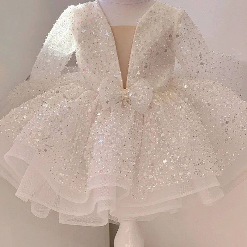 Sequined Organza Flower Girl Ball Gown