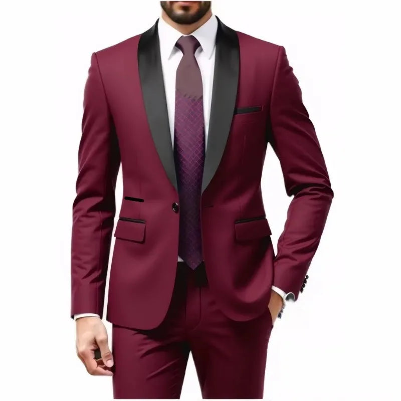 Men's Suit Ensemble - Men's Formal Suit Set - 2-piece Set for Wedding Groom's Attire - Business Wedding Banquet Attire Suit Men