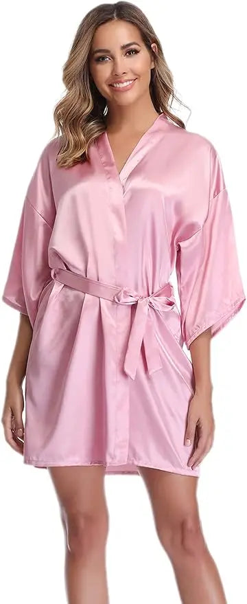 Short Satin Kimono Bridal Robe