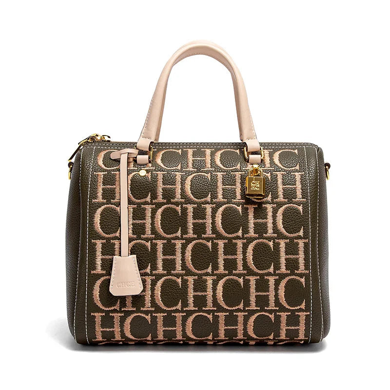 Embroidered Letter Shoulder Tote Bag