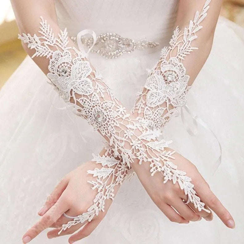 Bridal Long Gloves Lace Fingerless Gloves Flower Accessories Wedding Hook Fingers Elegant Look Thin and Beautiful Gloves