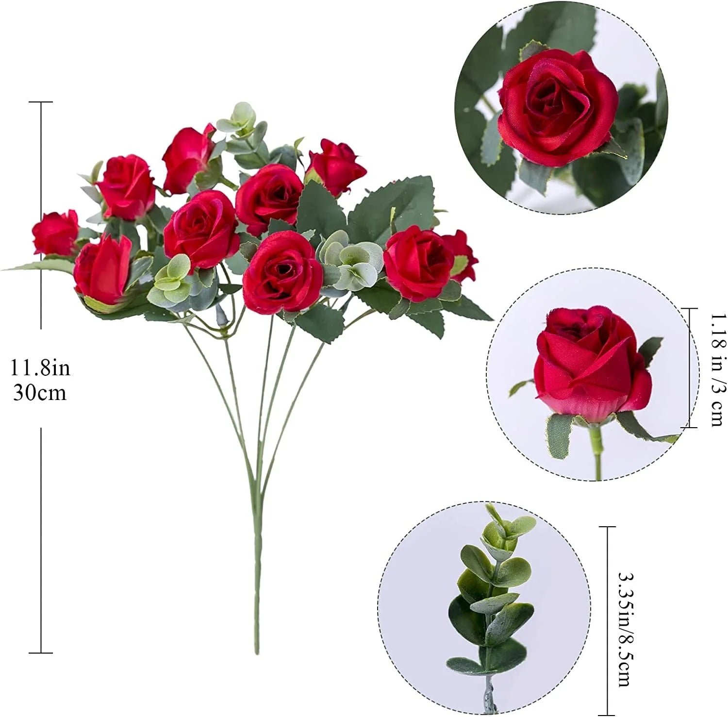 10 Heads Artificial Flower Silk Rose white Eucalyptus leaves Peony Bouquet Fake Flower for Wedding Table Party Vase Home Decor