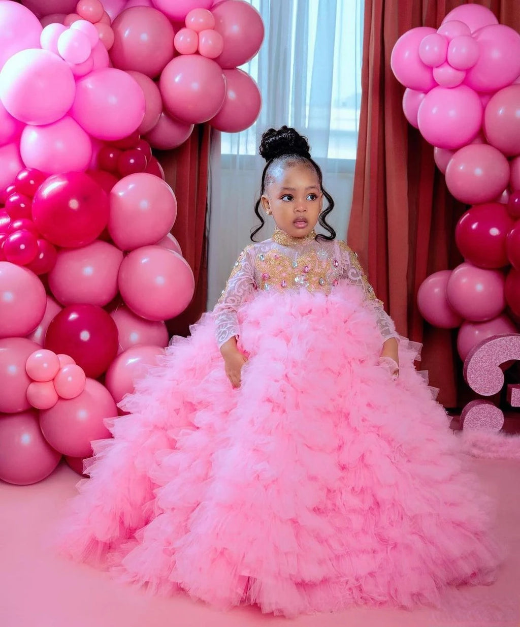 Layered Tulle Sequin Flower Girl Gown