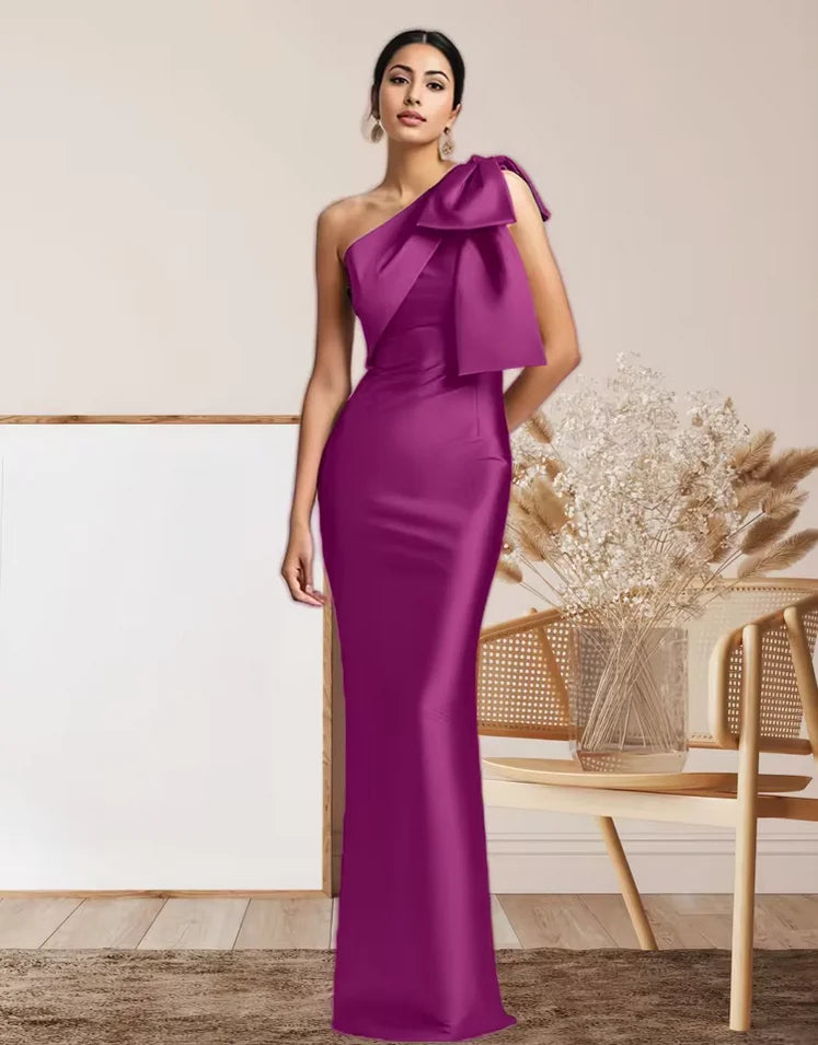One-Shoulder Thick Satin Mermaid Floor Length Mother of the Groom Dresses Formal Wedding 2026