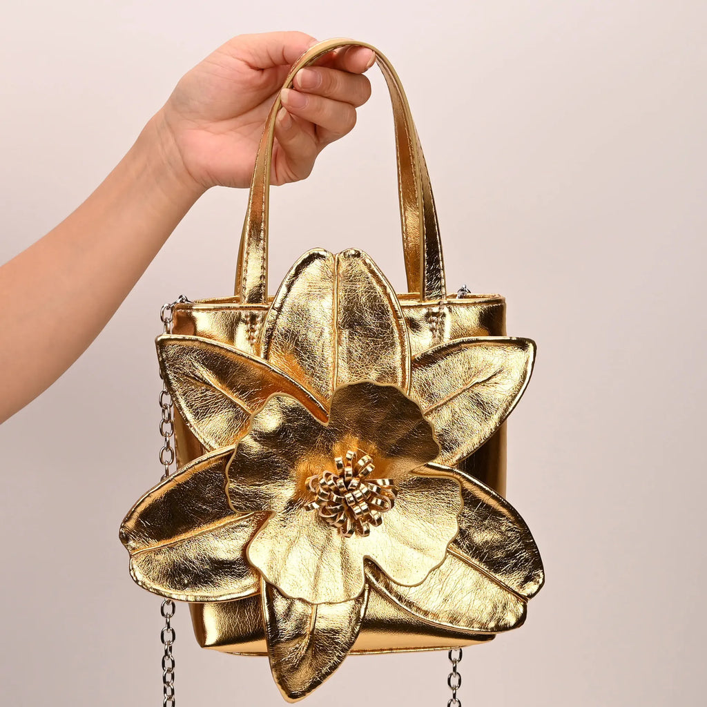 3D Floral Soft PU Leather Women Bucket Handbag Wedding Purse Dress Party Evening Bridal Clutch Bag