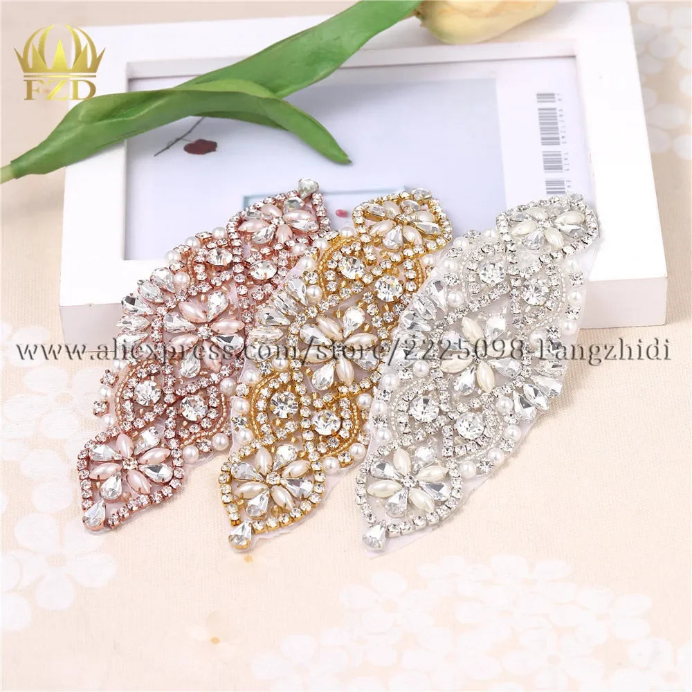 1 Pieces Wedding Rhinestones Dress Accessories Applique Gold Claw Sliver Motif Crystals Sewing Beaded Patches For Bridal Garter