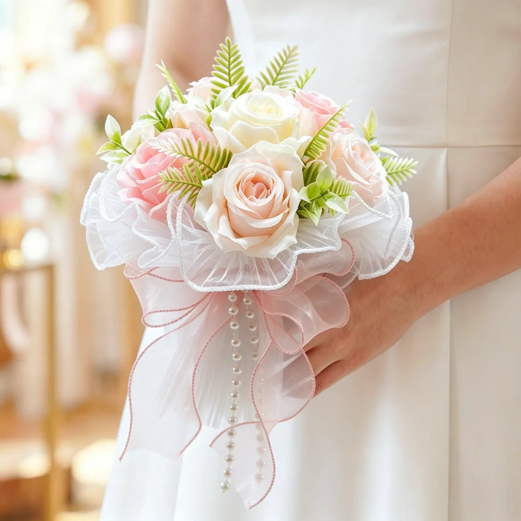Artificial Bridal Bouquet Pearl Roses Wedding Bridesmaid Bouquet Valentine's Day Decoration Gift Romantic Wedding Accessories
