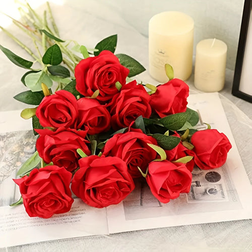 12-Stem Realistic Silk Rose Bouquet
