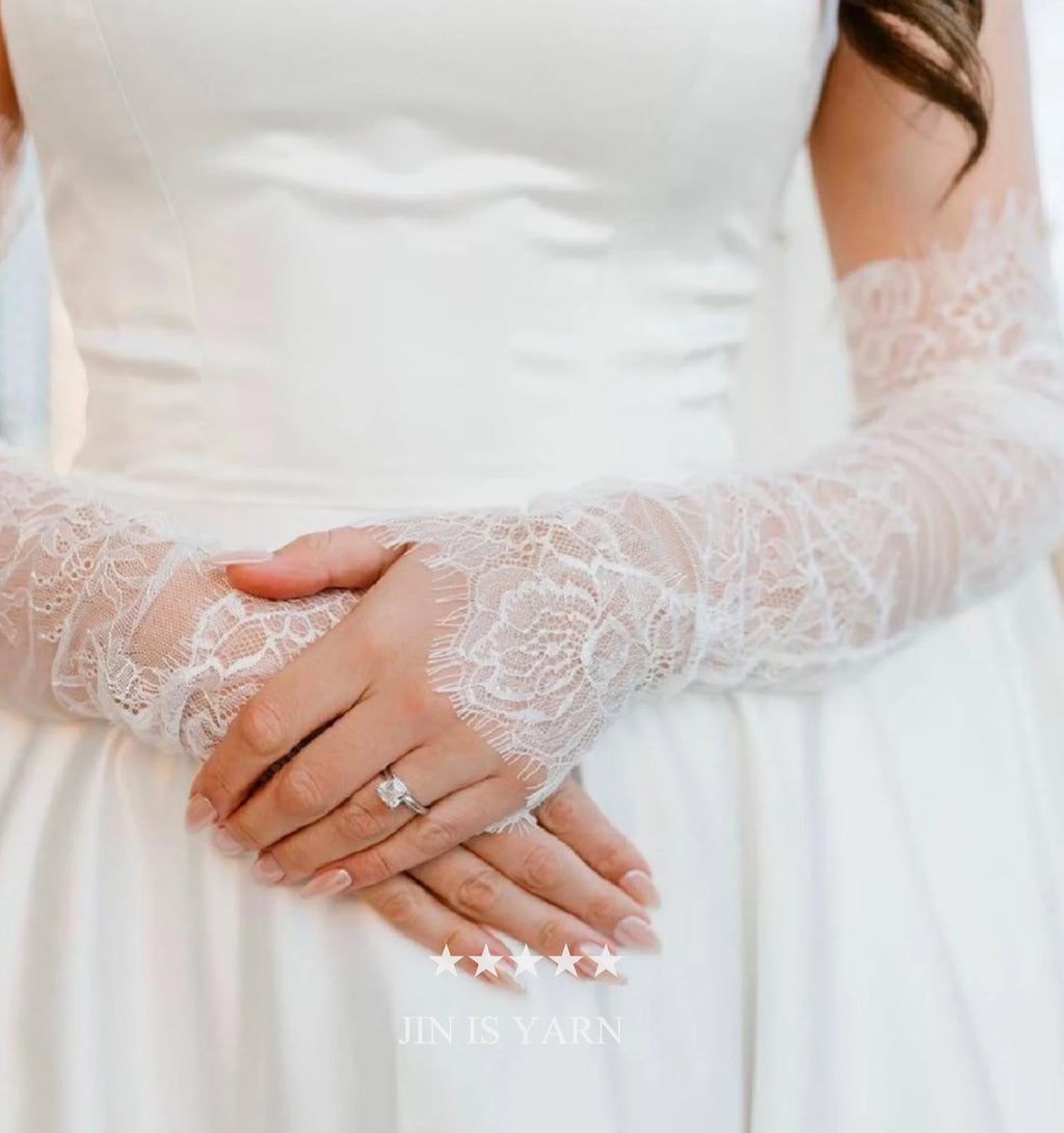 Customized Lace Bridal Glove Wedding Bridal Handmade Gloves Eyelash White Chantilly Glove Fingerless Sleeve Long Lace Gloves