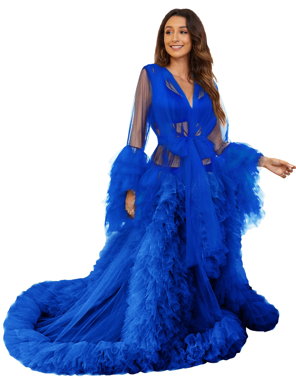 Women Sexy Bridal Robe Illusion Tulle Long Wedding Dressing Gown Maternity Bathrobe Sleepwear Pregnancy Photo Shoot Dress