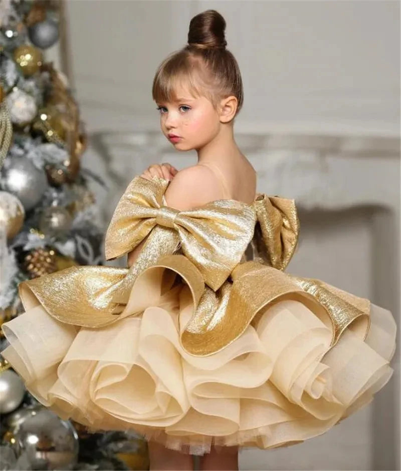 Puffy Satin Glitter Flower Girl Dress