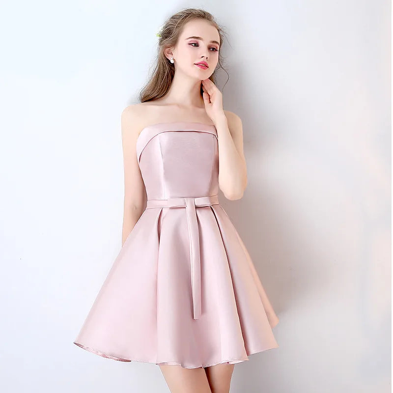 Strapless Satin Bow-Back Mini Dress