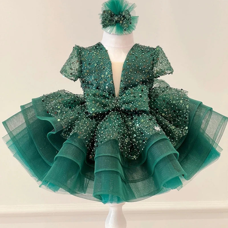 Sequined Organza Flower Girl Ball Gown